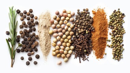 Mediterranean spices on white background. concept of food ingredient for designer.