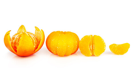 Tangerine and slices isolated on a white background.