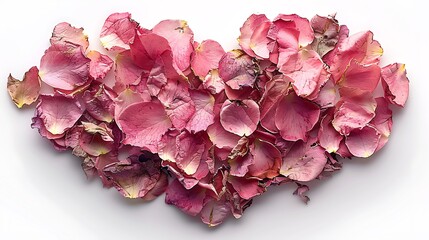 A pink rose petal heart shape on a solid white background - Powered by Adobe