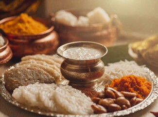 A Close-up of a Makar Sankranti Thali with Traditional Dishes
