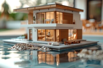 Fototapeta premium House model on table immersed in water