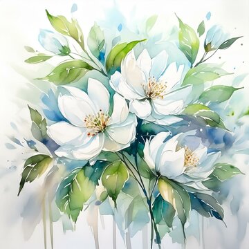 Fototapeta Namalowane białe kwiaty ilustracja 