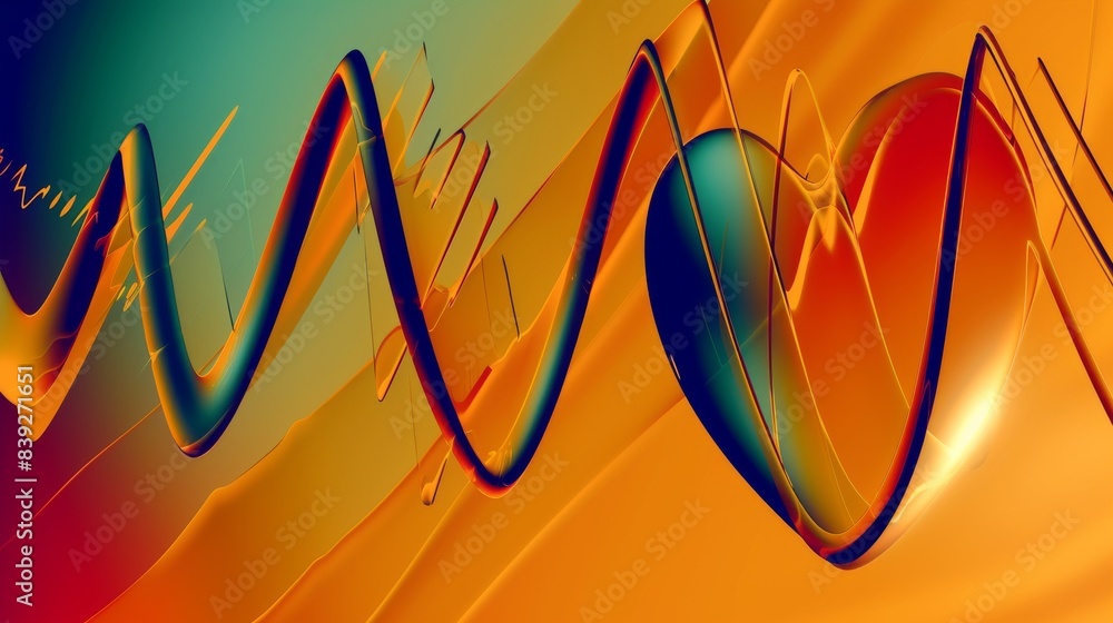 Poster a symbolic image of the pulse, in the form of a wave, against the background of a minimalist heart. 