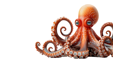 A red octopus with white spots on a white background