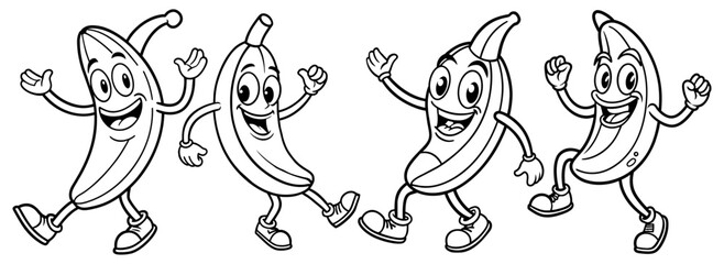 A banana character dancing coloring page