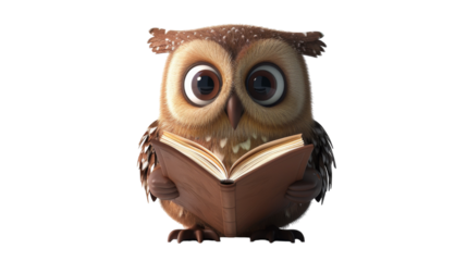 A cute cartoon owl reads a book