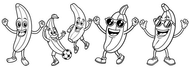 Obraz premium A banana character dancing coloring page