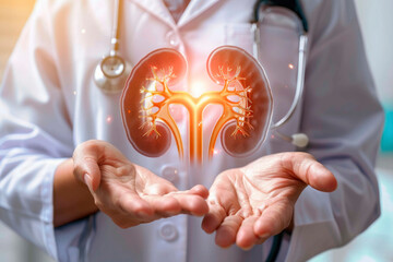 close-up, in the hands of a doctor, projection of the kidneys, x-ray of a human organ for a teaching aid, nephrology