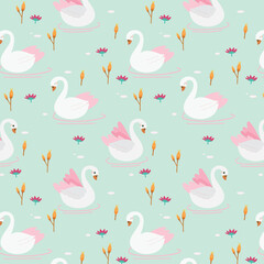 Swans seamless pattern in pastel colors, vector illustration