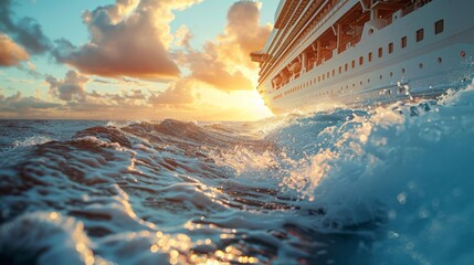 The water is choppy and the ship is creating a lot of waves