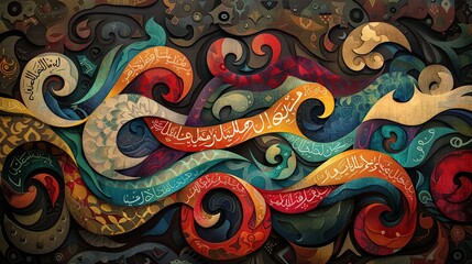 Fototapeta premium Artistic Reverence: Captivating Islamic New Year Wallpaper with Calligraphy