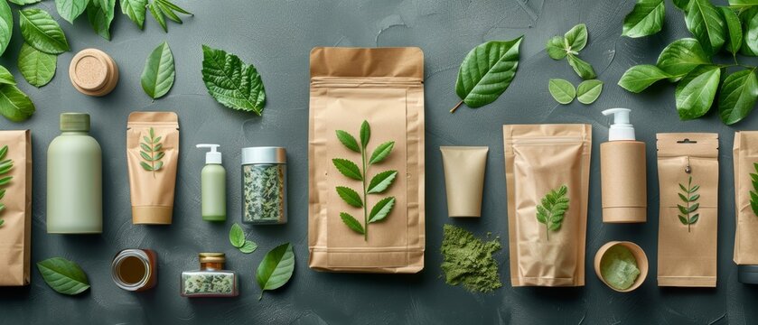 Create a line of ecofriendly promotional items for an ESG consulting firm, using nature motifs and sustainable materials, highlighting green leaves and recyclable packaging