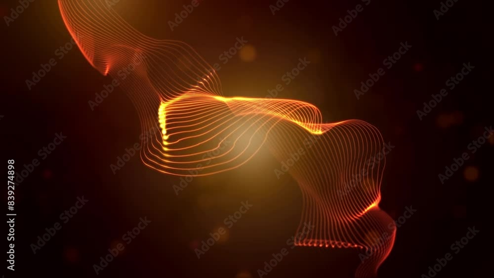 Poster abstract luxury golden orange shiny flowing turbulence wavy lines with lens flares on flying blurry 