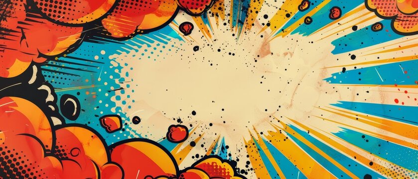 Comic book explosion with empty speech bubble, vibrant colors, action-packed feel