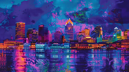 Colorful Panorama of New Orleans Skyline