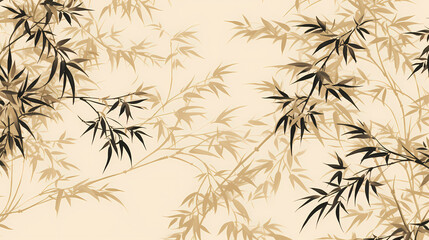 Fototapeta premium Golden bamboo leaves and branches pattern