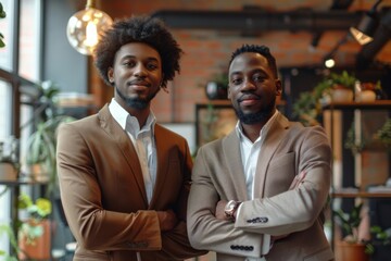 Two businessmen standing in room