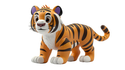 A cartoon tiger toy with black stripes and white paws