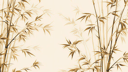 Obraz premium Golden bamboo leaves and branches pattern