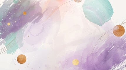 Abstract painting with soft pastel hues of purple, mint, and gold accents. Dreamy and elegant artistic design with subtle textures.