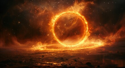 Obraz premium Photorealistic image: Black hole with eerie event horizon glow amid stars