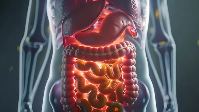 Human digestive system parts, Human digestive system anatomy animation. 3d illustration	
