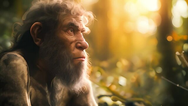 An extinct species of an early human, primitive man, early human existence, tools, culture, and survival in the ancient epochs of our evolutionary past	