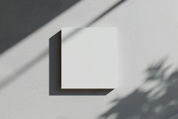 3d rendering, A blank white picture frame hanging on an empty wall with light wood floors. There is nothing in the photo, it's just a plain white wall and a simple white wooden floor