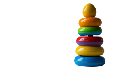 Close-up of a colorful wooden stacking toy isolated on a white background