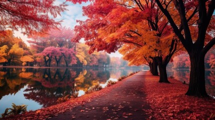 Beautiful autumn landscape with. Colorful foliage in the park