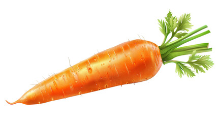 A single, orange carrot with green leafy tops