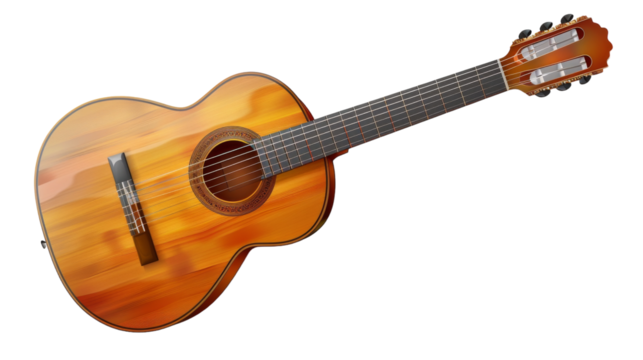 A close-up of a classic acoustic guitar isolated on a white background