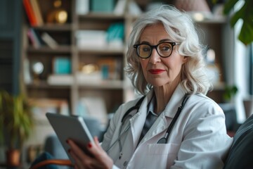 Female scientist coat tablet