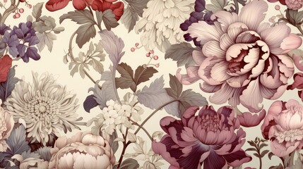 beautiful vintage wallpaper botanical flower bunch, floral print digital background