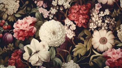beautiful vintage wallpaper botanical flower bunch, floral print digital background