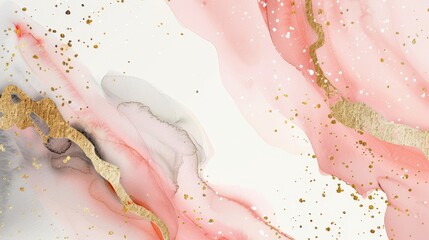 Fototapeta premium Abstract painting with flowing pink, gold, and black hues. Elegant and sophisticated design with a touch of luxury.