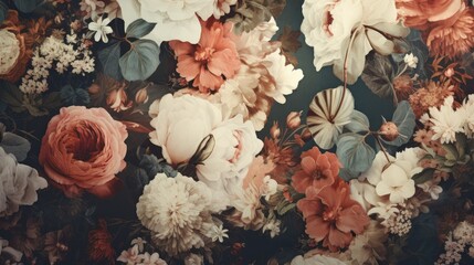 beautiful vintage wallpaper botanical flower bunch, floral print digital background