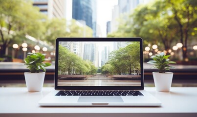 Fototapeta premium Faded laptop display with blurred background
