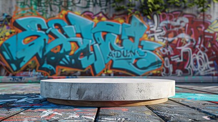  podium on  art wall background