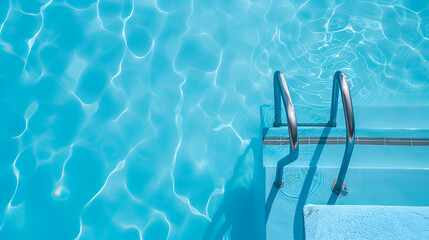 Closeup clean blue swimming pool with ladder view, generative AI