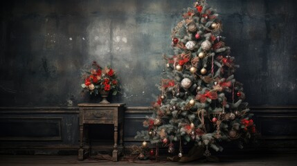 Christmas Tree with Decorations. Copy Space