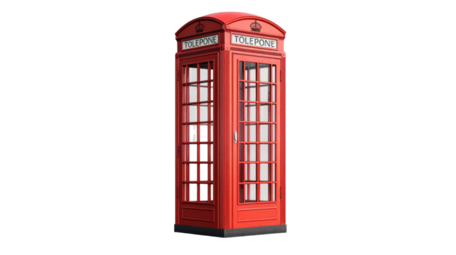A classic red telephone booth with a white background - Powered by Adobe