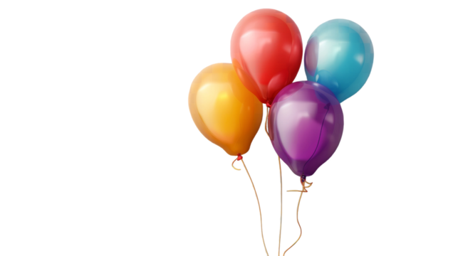 Four colorful balloons are isolated on a white background