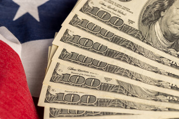American dollars and the American flag