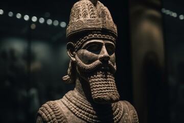 Intricate Sumerian god sculpture. Archeology ancient civilization Assyria carved deity. Generate ai