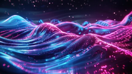 Obraz premium Glowing neon waves rippling in darkness, futuristic and vibrant