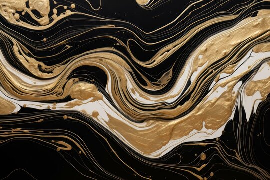 Elegant swirling patterns of gold and black, resembling marble or liquid art