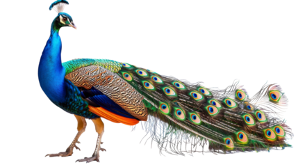 A colorful peacock with its tail feathers spread