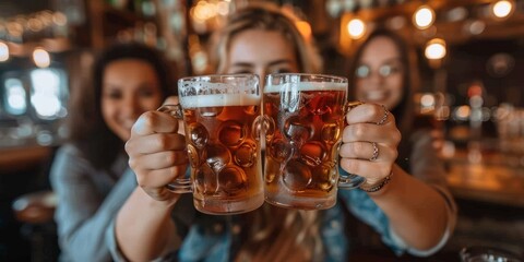 Multiracial Friends Toasting Beer at a Bar