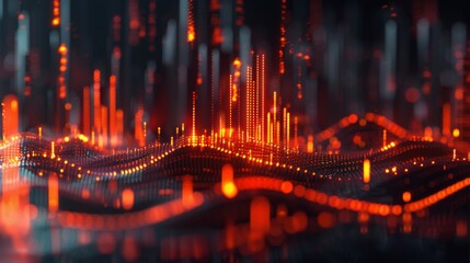 Fototapeta premium Abstract digital waveform with glowing red and black hues, representing futuristic technology and data flow.